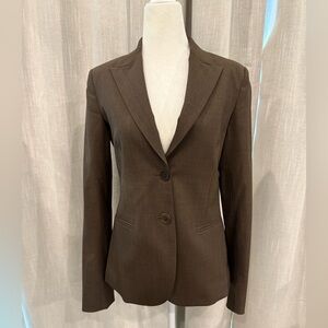 Theory, Women Blazer Jacket Brown Collared Long Cotton Classic Size 4